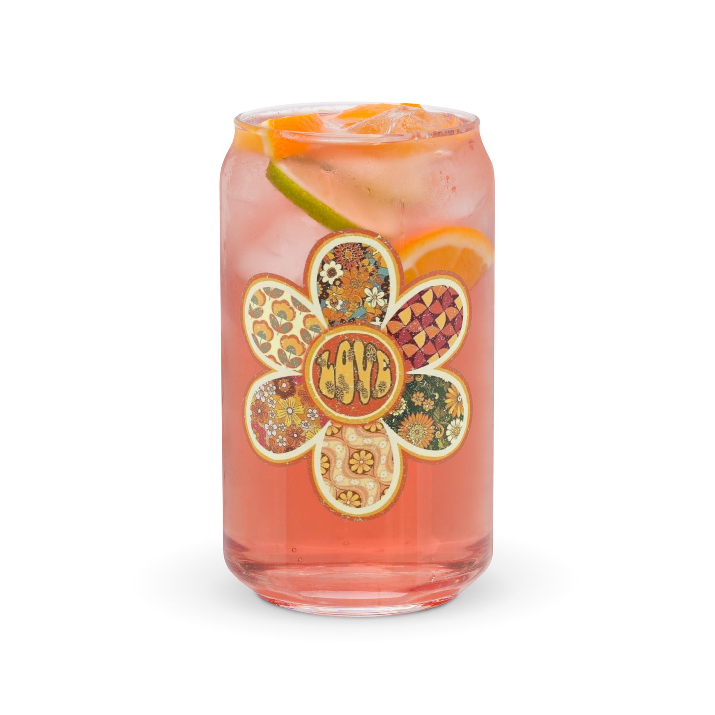 Groovy Love Flower Can-Shaped Glass