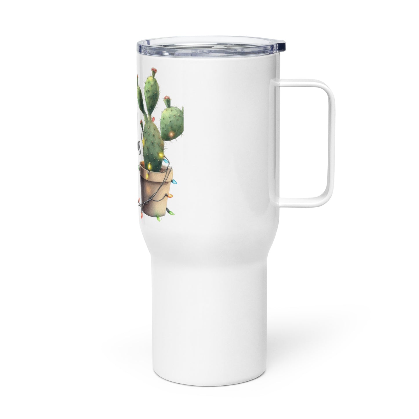 Merry Christmas Cactus Tumbler Travel Mug with Handle