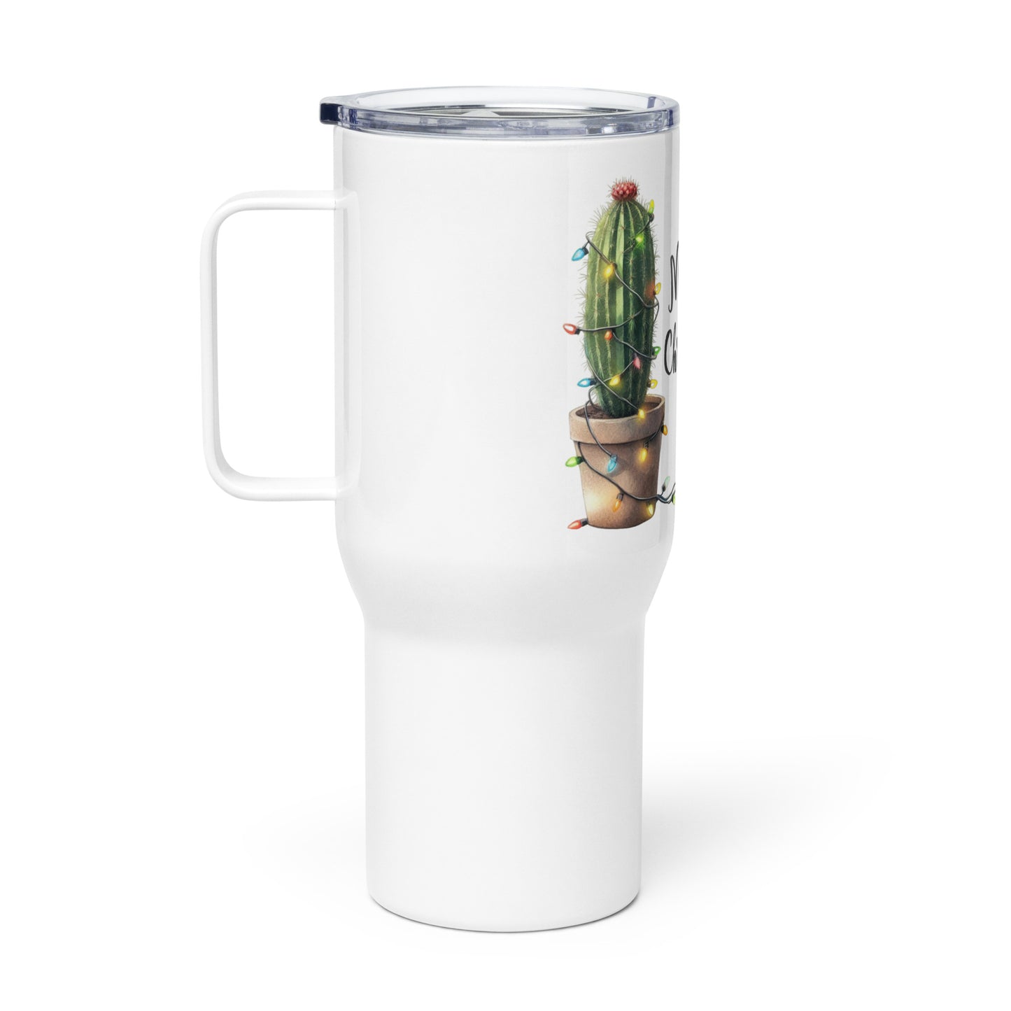 Merry Christmas Cactus Tumbler Travel Mug with Handle