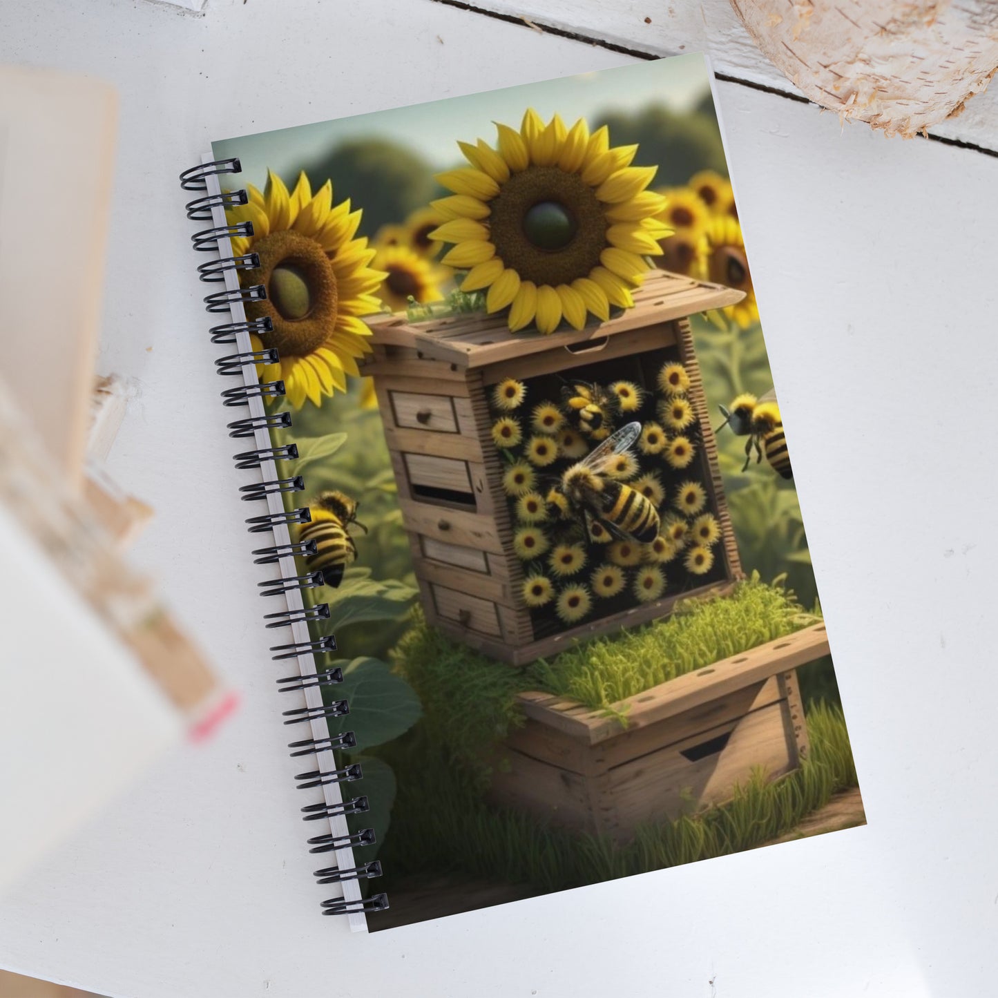 3D Sunflower Beehive Spiral Notebook