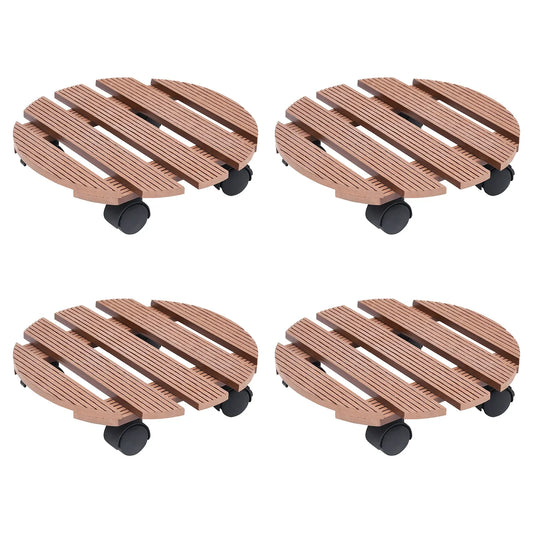 vidaXL Plant Trolleys 4 pcs Brown Ø11.8"x3" WPC-0