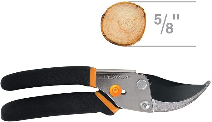 Fiskars Bypass Pruning Shears 5/8” Garden Clippers - Plant Cutting Scissors with Sharp Precision-Ground Steel Blade