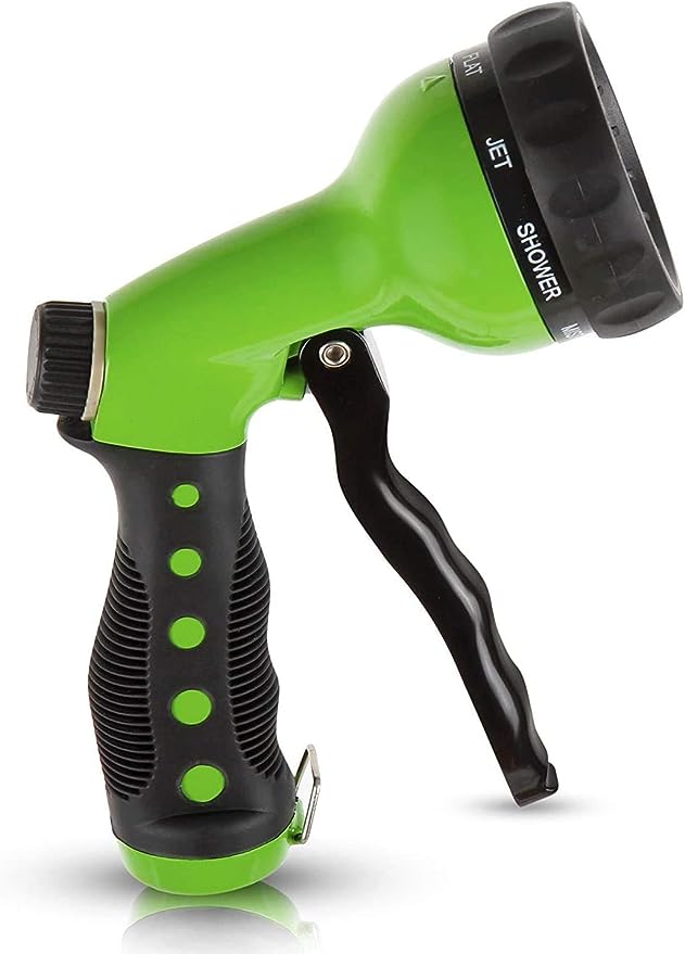 Signature Garden Heavy-Duty Water Hose Spray Nozzle - Comfort-Grip Hose Attachment - 8 Different Spray Patterns - Garden Hose Nozzle for Watering Lawns & Gardens, Washing Cars & Pets (Green)