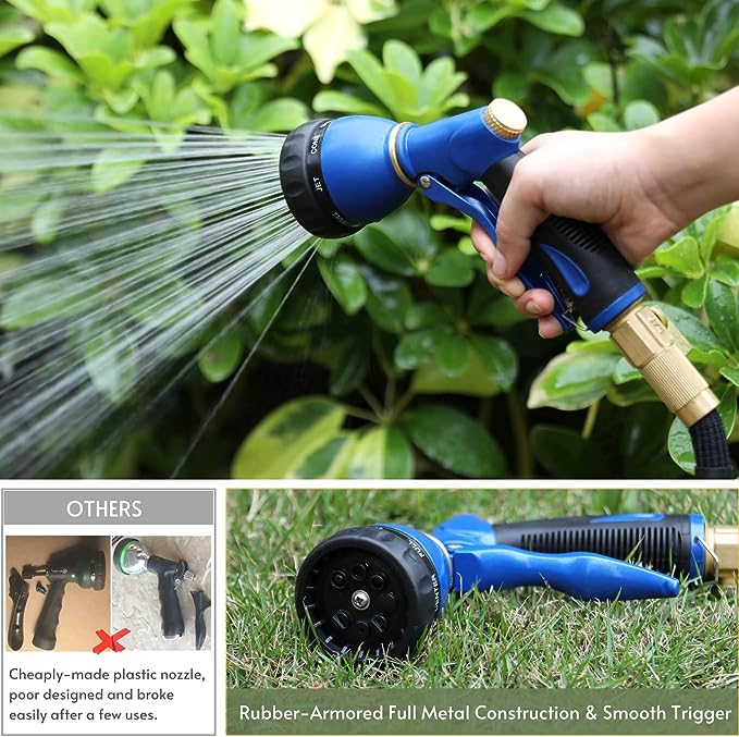 HOSUN Garden Hose Sprayer Nozzle 100% Heavy Duty Metal, Water Hose Nozzle with 8 Different Spray Patterns, High Pressure Hose Spray Nozzle for Watering Plant & Lawn, Washing Car & Pet