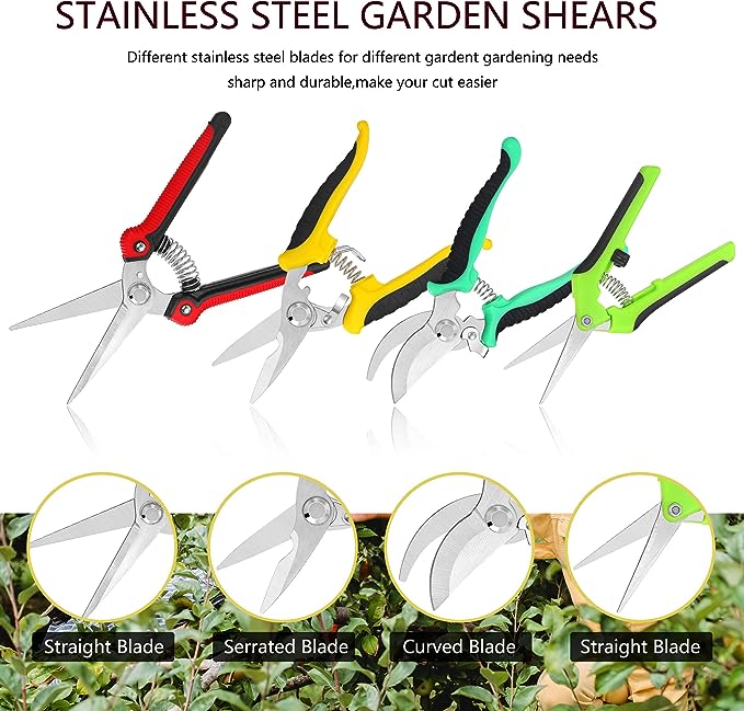 5 pack Garden Pruning Shears Stainless Steel Blades, Handheld Scissors Set with Gardening Gloves,Heavy Duty Garden Bypass Pruning Shears,Tree Trimmers Secateurs, Hand Pruner (Multi-color)