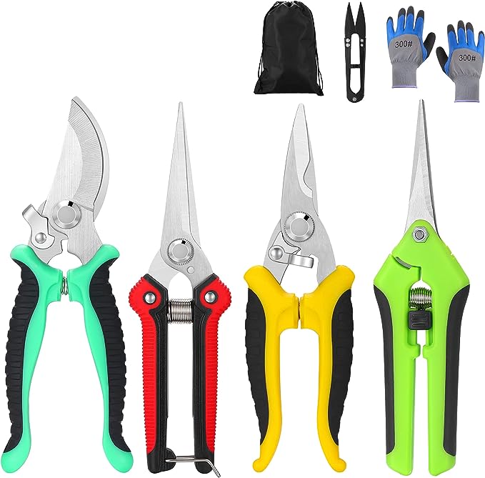 5 pack Garden Pruning Shears Stainless Steel Blades, Handheld Scissors Set with Gardening Gloves,Heavy Duty Garden Bypass Pruning Shears,Tree Trimmers Secateurs, Hand Pruner (Multi-color)