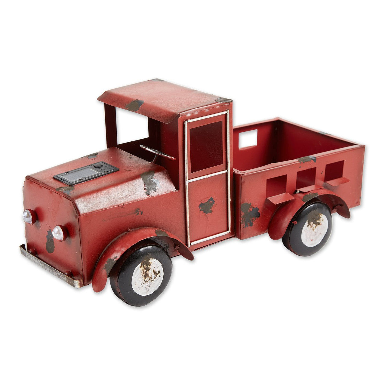 Metal Red Truck Planter with Solar-Powered Headlights-0