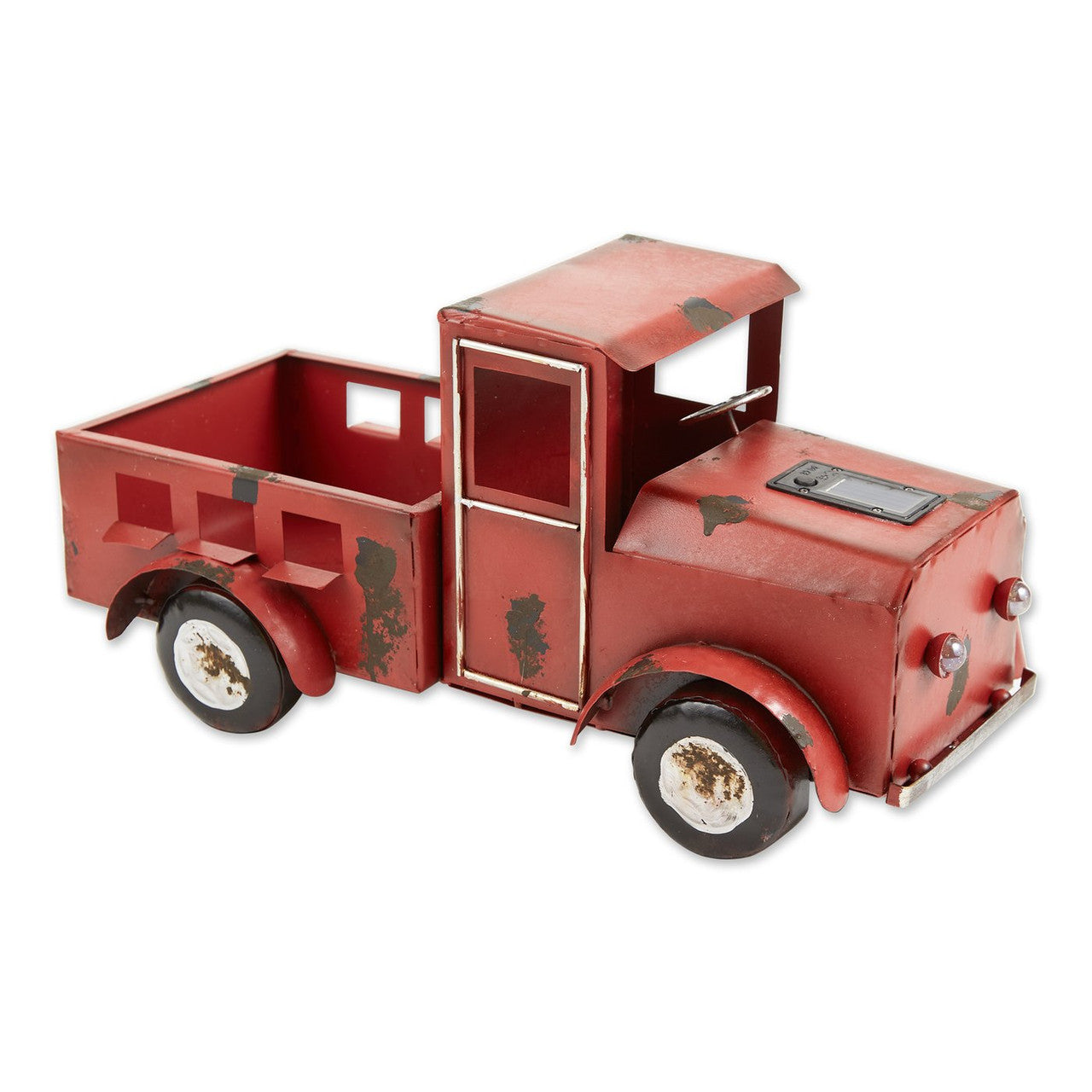 Metal Red Truck Planter with Solar-Powered Headlights-3