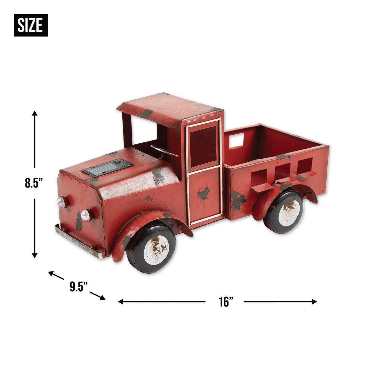 Metal Red Truck Planter with Solar-Powered Headlights-6