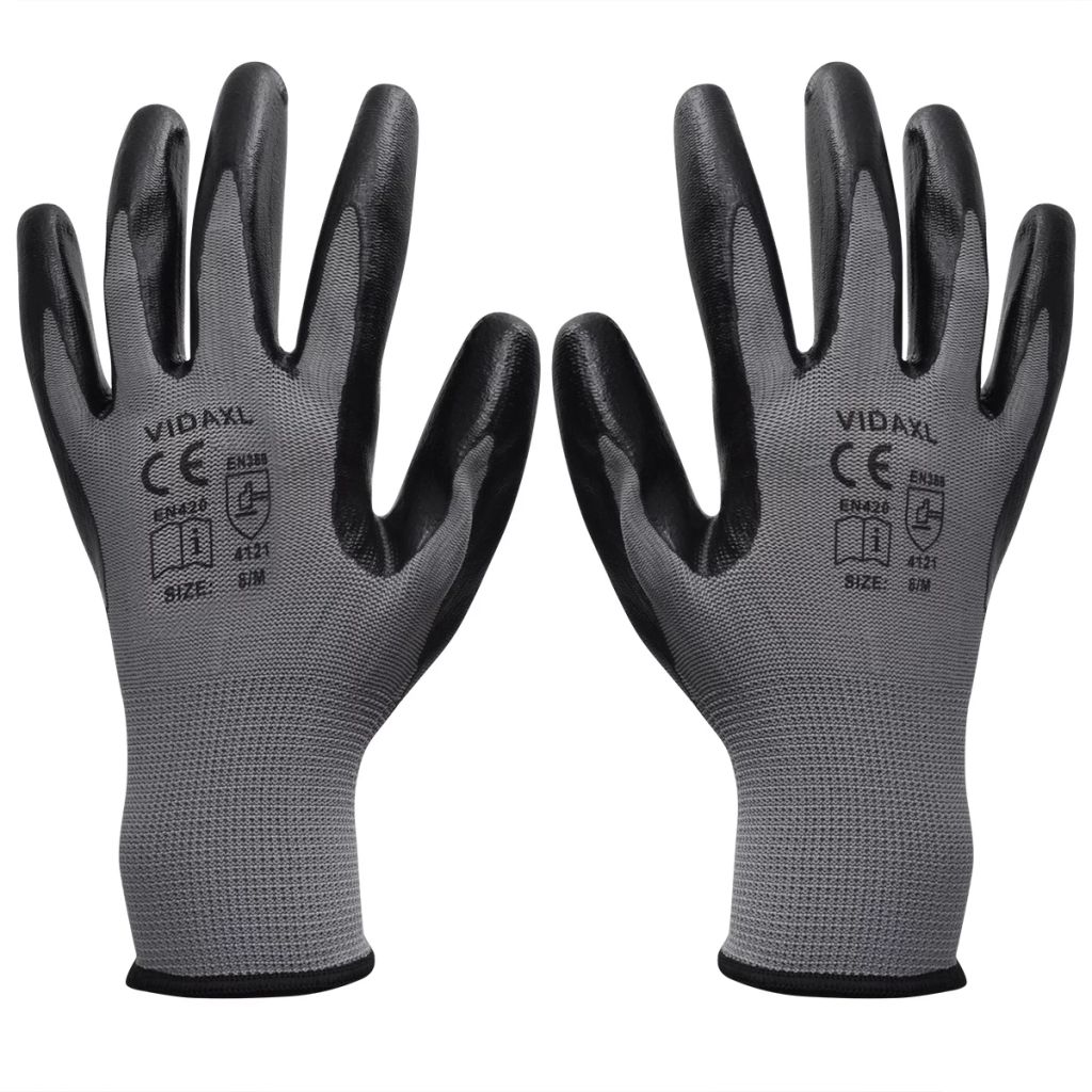 vidaXL 24x Work Gloves Nitrile Safe Gray and Black/Gray and White Multi Sizes-0