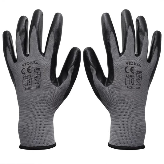 vidaXL 24x Work Gloves Nitrile Safe Gray and Black/Gray and White Multi Sizes-0