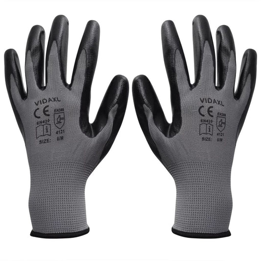vidaXL 24x Work Gloves Nitrile Safe Gray and Black/Gray and White Multi Sizes-0