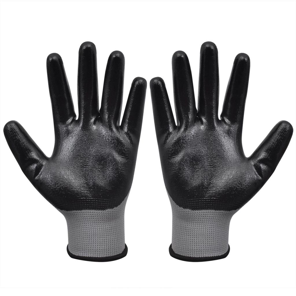 vidaXL 24x Work Gloves Nitrile Safe Gray and Black/Gray and White Multi Sizes-1