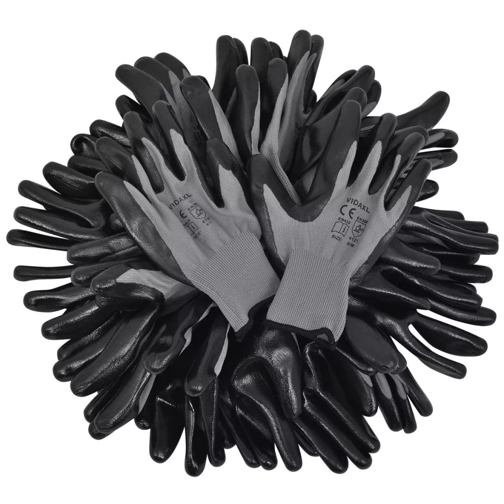 vidaXL 24x Work Gloves Nitrile Safe Gray and Black/Gray and White Multi Sizes-18