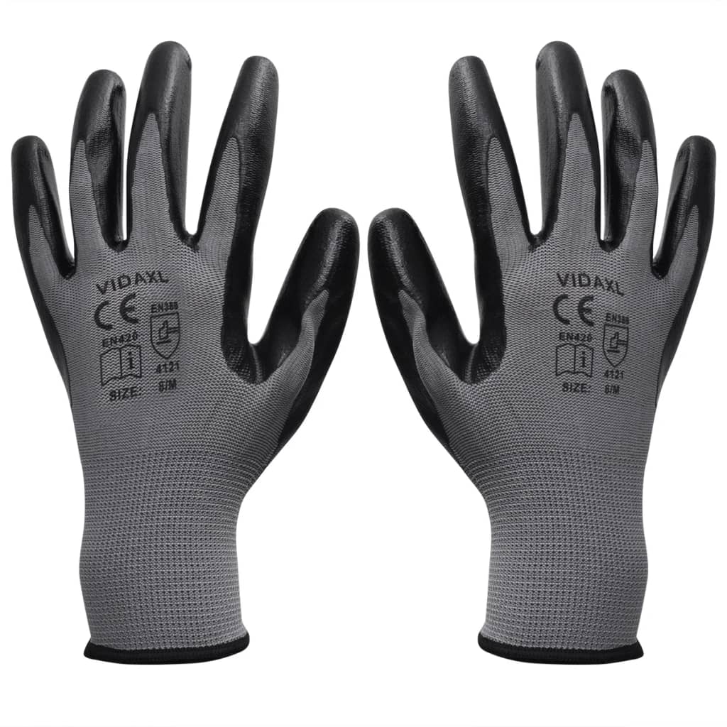 vidaXL 24x Work Gloves Nitrile Safe Gray and Black/Gray and White Multi Sizes-3