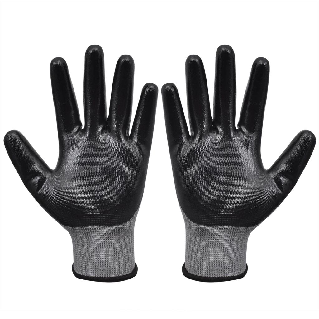 vidaXL 24x Work Gloves Nitrile Safe Gray and Black/Gray and White Multi Sizes-4