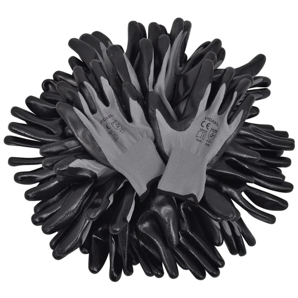 vidaXL 24x Work Gloves Nitrile Safe Gray and Black/Gray and White Multi Sizes-19