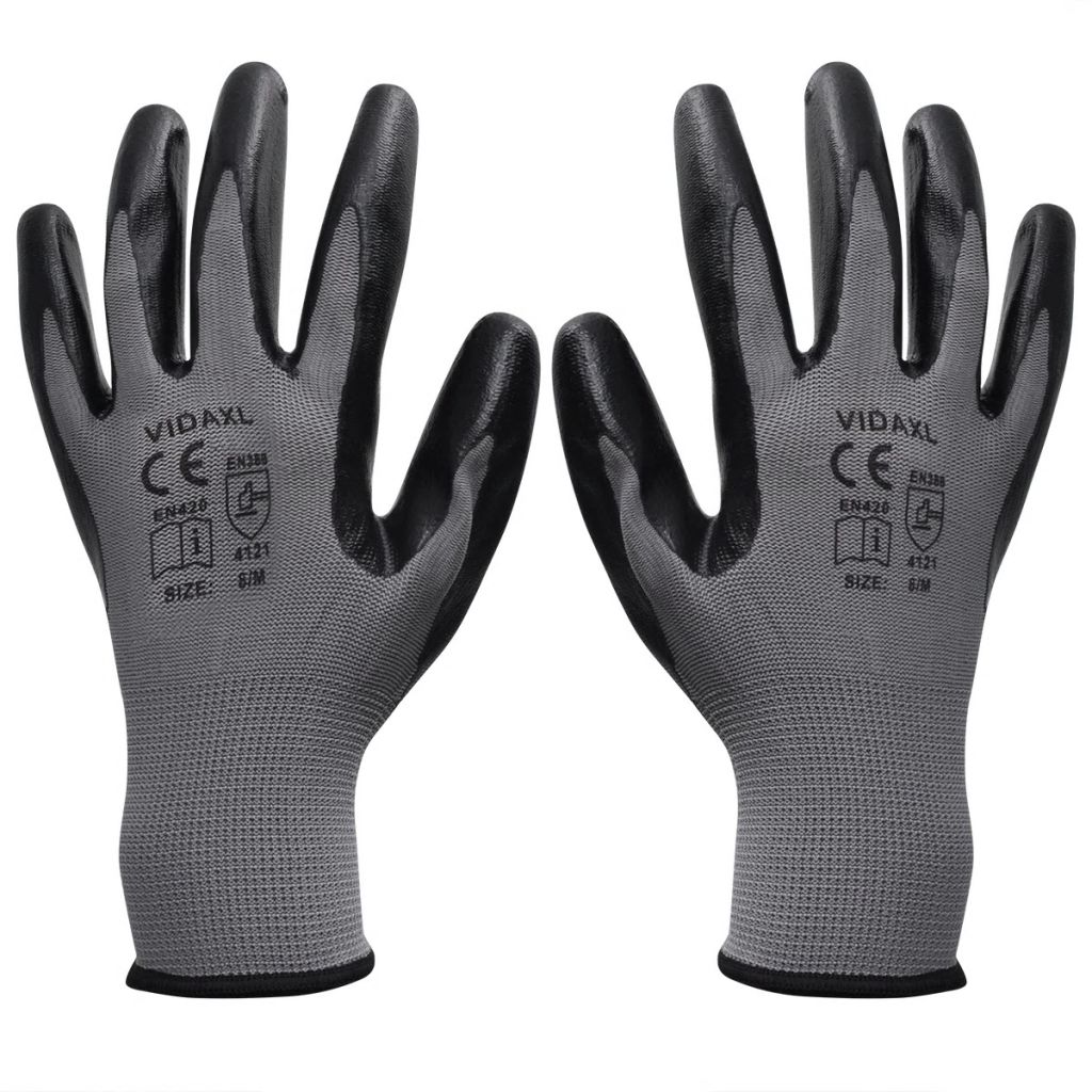 vidaXL 24x Work Gloves Nitrile Safe Gray and Black/Gray and White Multi Sizes-6