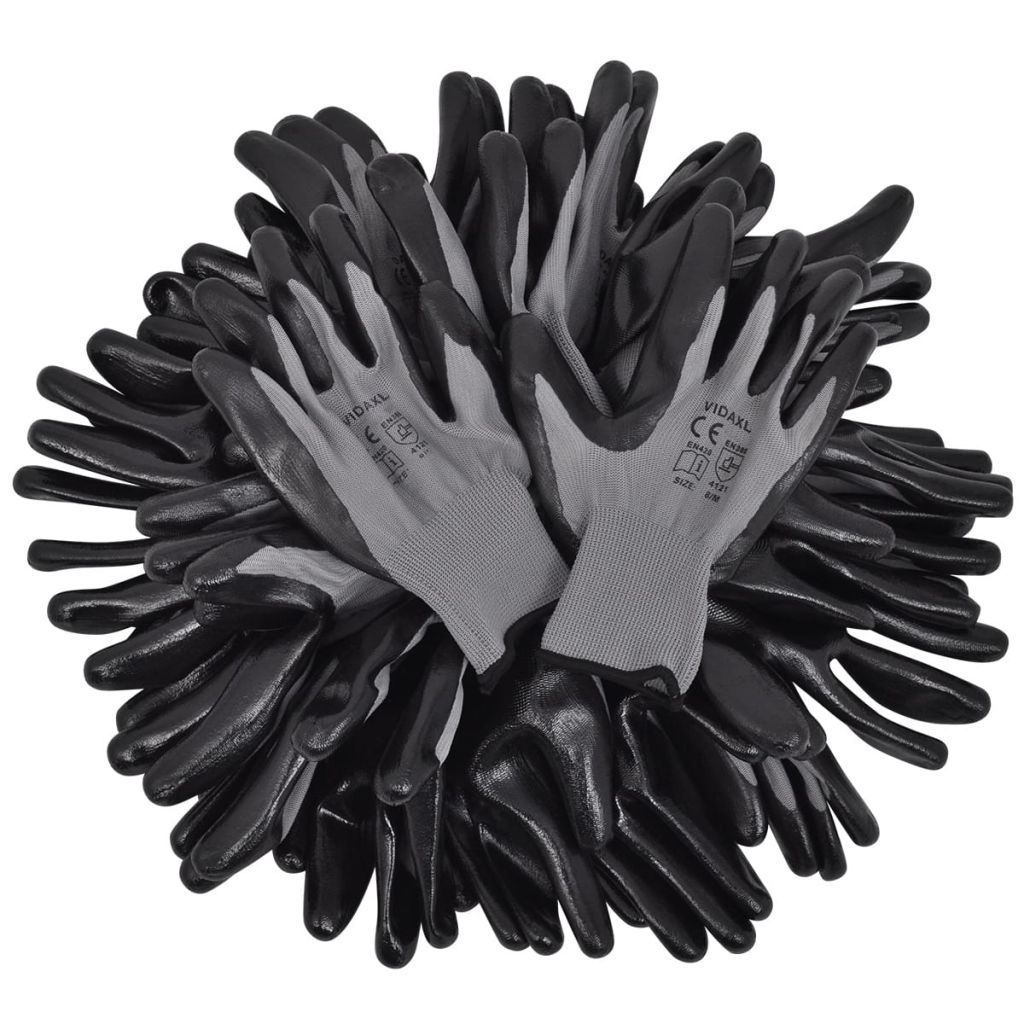 vidaXL 24x Work Gloves Nitrile Safe Gray and Black/Gray and White Multi Sizes-20