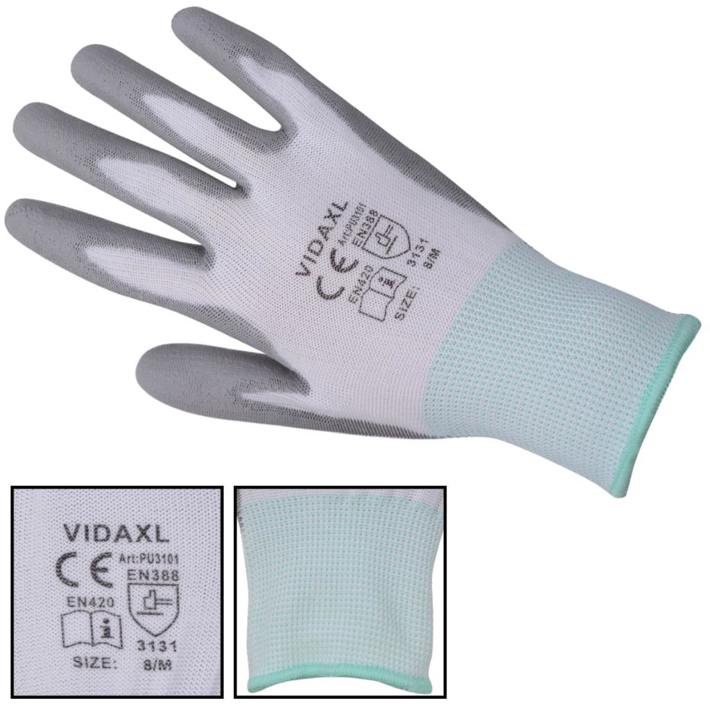 vidaXL 24x Work Gloves Nitrile Safe Gray and Black/Gray and White Multi Sizes-11