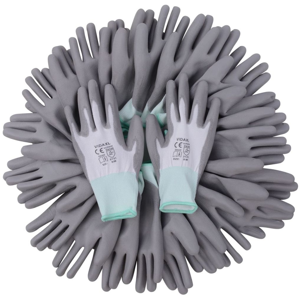 vidaXL 24x Work Gloves Nitrile Safe Gray and Black/Gray and White Multi Sizes-21