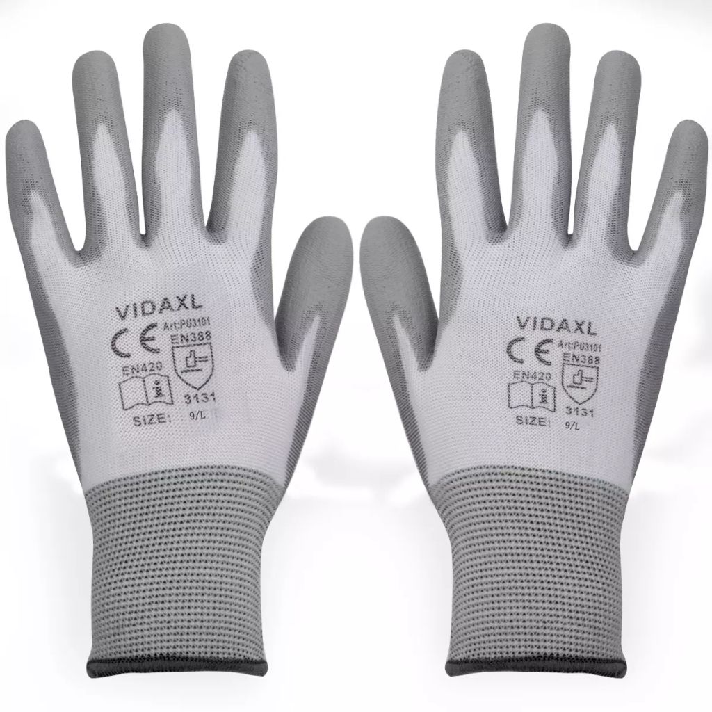 vidaXL 24x Work Gloves Nitrile Safe Gray and Black/Gray and White Multi Sizes-12