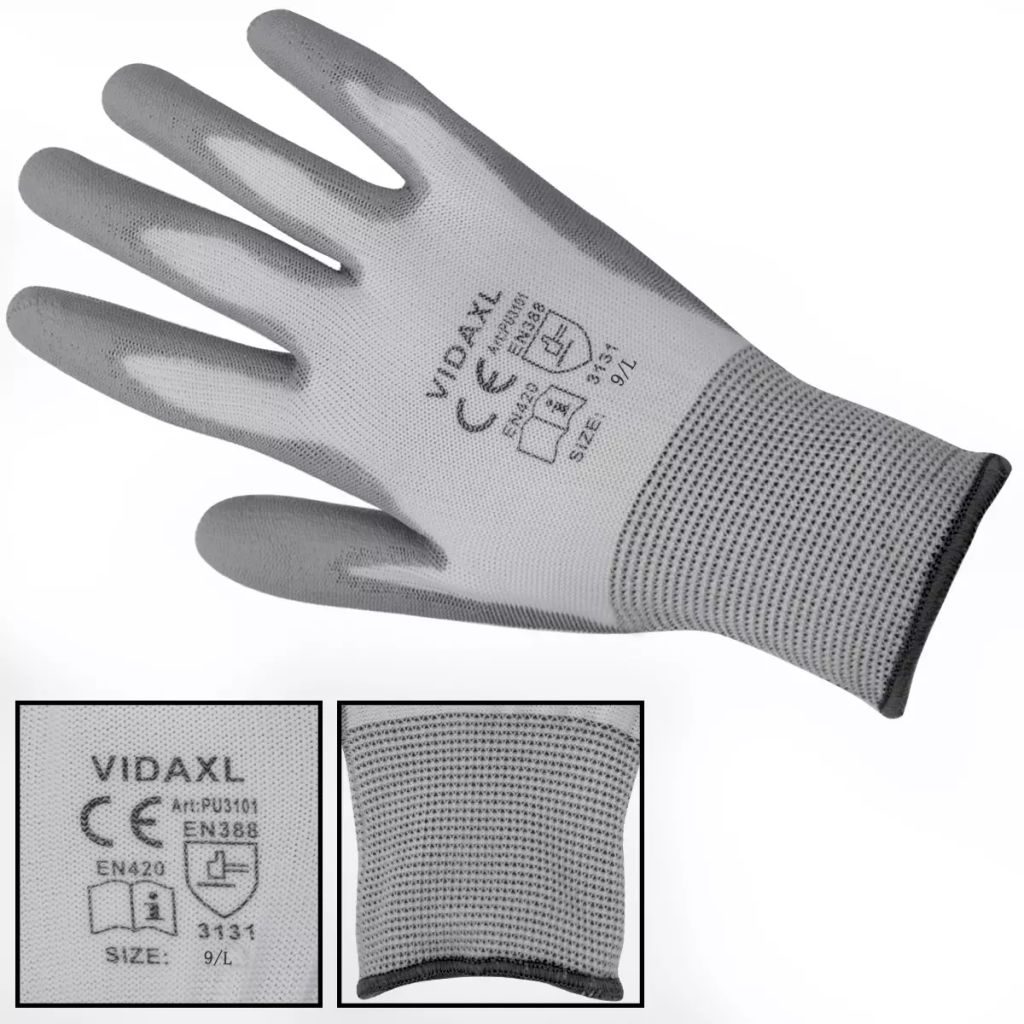 vidaXL 24x Work Gloves Nitrile Safe Gray and Black/Gray and White Multi Sizes-14