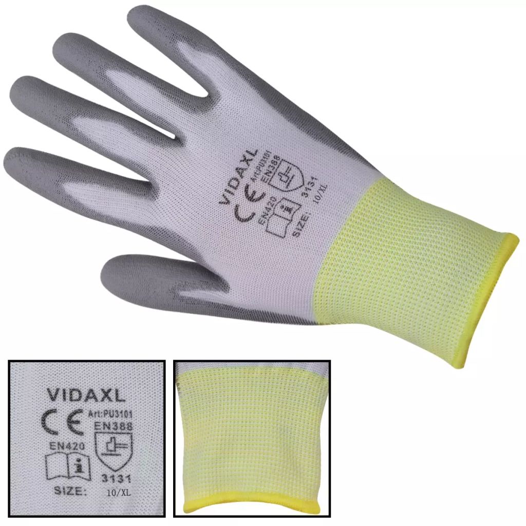 vidaXL 24x Work Gloves Nitrile Safe Gray and Black/Gray and White Multi Sizes-17