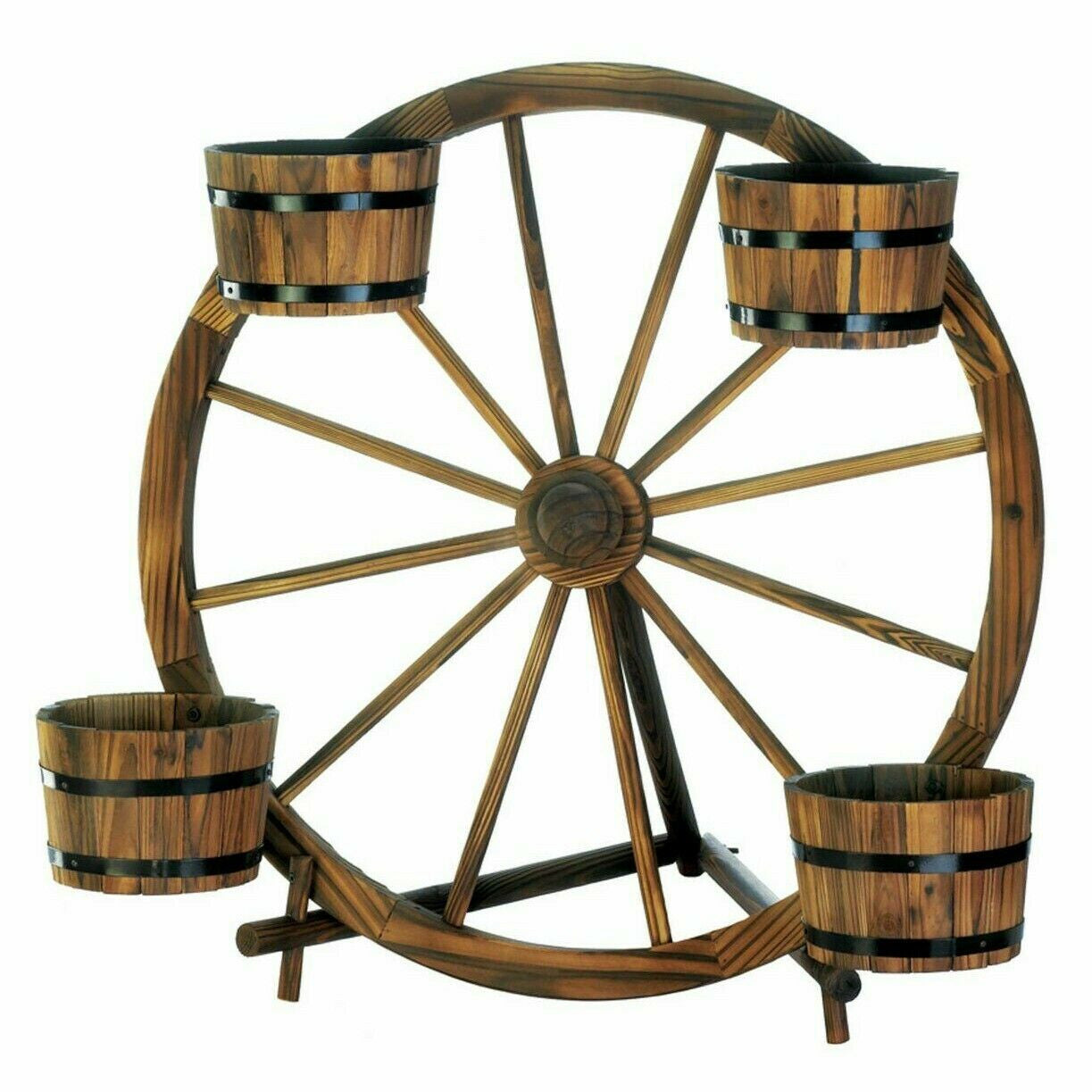 Wood Wagon Wheel Plant Display-0