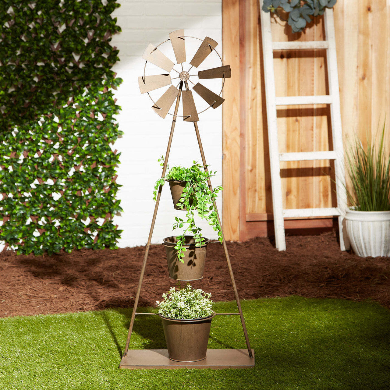 Metal Windmill Plant Stand-1